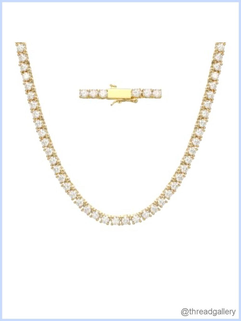 3mm Cubic Zirconia Tennis Necklace 18K Gold Plated Choker 18in
